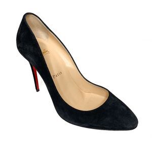 Christian Louboutin Eloise 100 Veau Velour Heels EU 37.5 US 7.5 Black Pump Suede